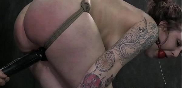  Tattood tied up ball gagged sub punished